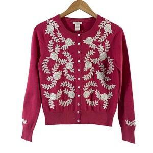 Sundance Women's Cardigan Pink Cream Floral Embroidery Cotton Sweater Size S